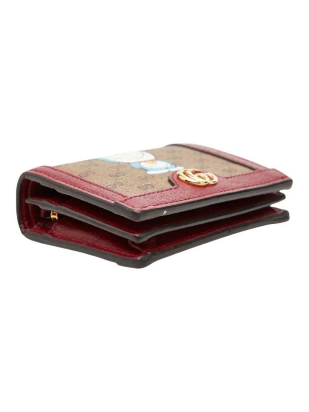 Gucci Mini GG Supreme Doraemon Bifold Wallet Beige Wine Red Leather - Picture 5 of 10